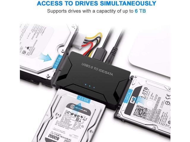 USB 3.0 to IDE/SATA Hard Drive Adapter, External Converter for 2.5 3.5 IDE SATA HDD SSD DVD Optical Drive, Universal Hard Drive Reader with 12V...