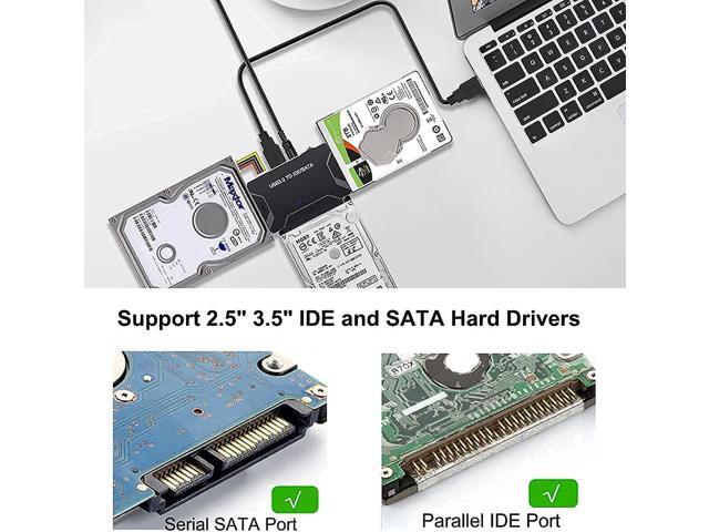 USB 3.0 to IDE/SATA Hard Drive Adapter, External Converter for 2.5 3.5 IDE SATA HDD SSD DVD Optical Drive, Universal Hard Drive Reader with 12V...