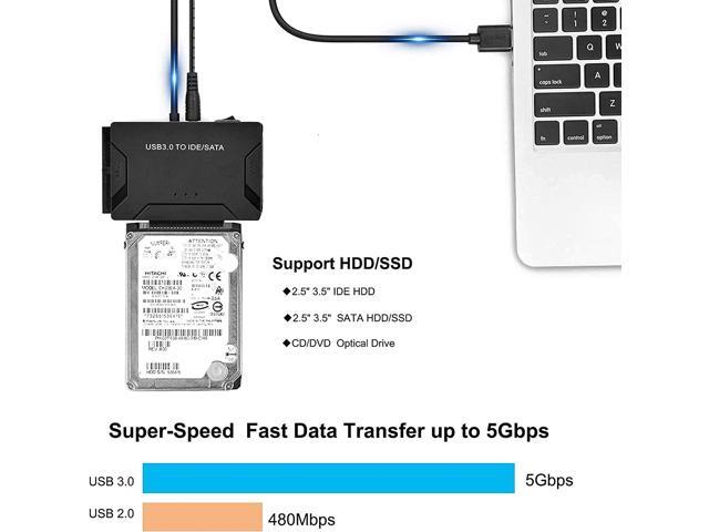 USB 3.0 to IDE/SATA Hard Drive Adapter, External Converter for 2.5 3.5 IDE SATA HDD SSD DVD Optical Drive, Universal Hard Drive Reader with 12V...