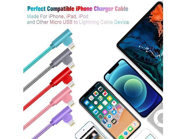 for iPhone Charger Cable Right Angle Lightning Cable 5Pack 90 Degree 6FT Nylon Braid Charging Cord Fast Charging Compatible for iPhone...