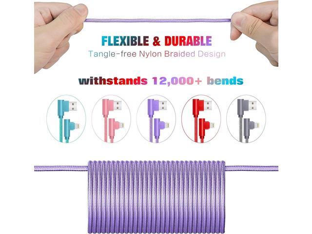 for iPhone Charger Cable Right Angle Lightning Cable 5Pack 90 Degree 6FT Nylon Braid Charging Cord Fast Charging Compatible for iPhone...