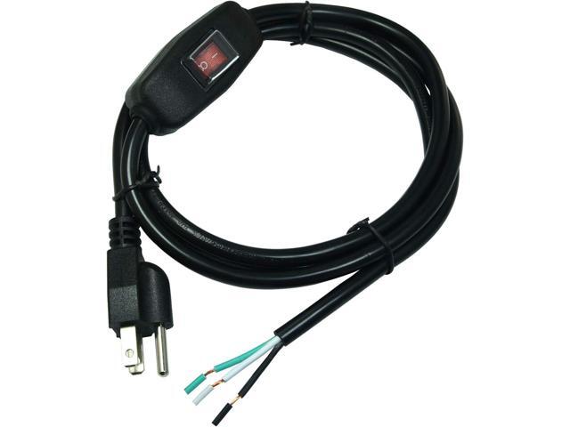 FILSHU 6ft 18 Gauge 3 Prong AC Power Cord Cable with on Off Switch, Pigtail (Open End Wiring), NEMA 5-15 Plug US SJTW 18AWG (10A)