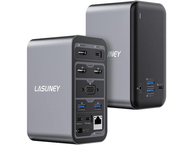Lasuney 15 in 1 Multiple Display USB C Laptop Docking Station (3 HDMI, VGA, Ethernet, 2 USB-C in Ports for Connecting Two laptops, 4 USB-A and 2.