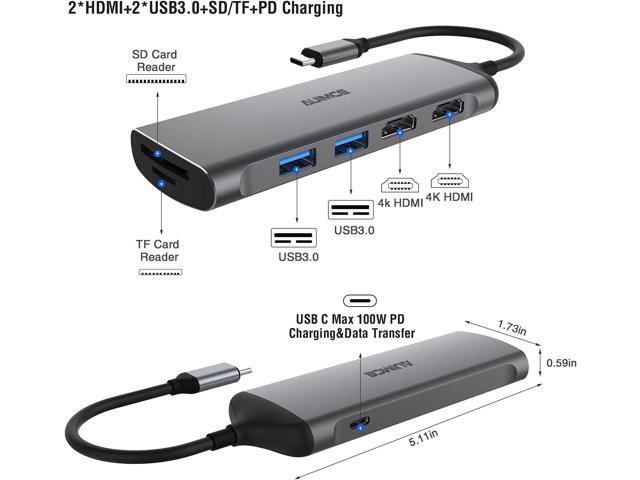 USB C Docking Station Dual Monitor, 7-in-1 Laptop Dock with 2 HDMI,100W PD, USB 3.0, SD/TF Card Reader Ports, Laptop Docking Station for Dell, HP,...