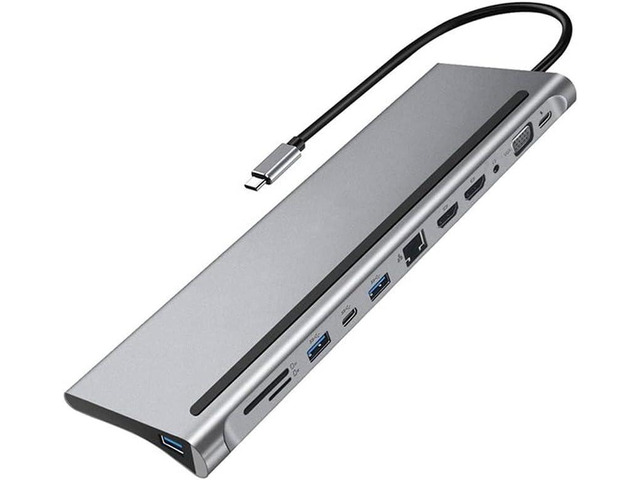 NIZYH 12-in-1 Fast USB Type C Hub for Dual 4K Docking Station Dual RJ45 Pd USB 2.0 Charging VGA Audio Jack 3.5mm Adapter