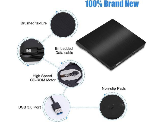 External CD/DVD Drive for Laptop, USB 3.0 Portable DVD CD+/-RW Drive Slim DVD/CD ROM Rewriter Burner Writer, High Speed Data Transfer Pro Desktop