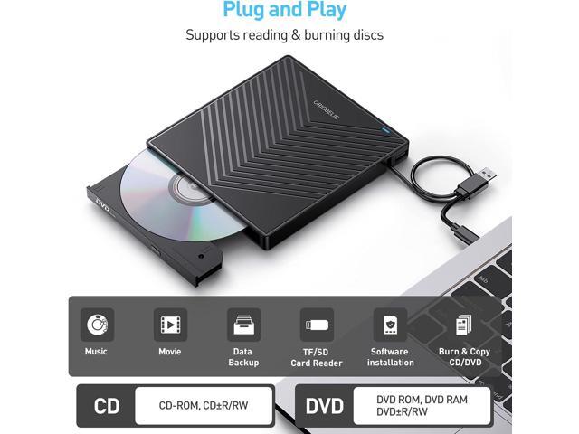 ORIGBELIE External CD DVD Drive, Ultra Slim CD Burner USB 3.0 with 4 USB Ports and 2 TF/SD Card Slots, Optical Disk Drive for Laptop Mac, PC...