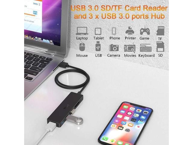 USB Hub 3.0 Splitter, TSUPY USB 3.0 Hub Multi USB Adapter Port Expander with 4ft Cable, SD/TF Card Reader & 3 USB 3.0 Ports Compatible for PC,...