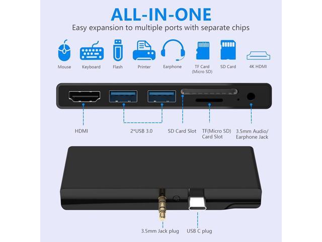 Surface Go/Go 2/Go 3 Docking Station, 6 in 2 USB C Hub HDMI Adapter, Surface Go with 4K HDMI, 2 USB 3.0 Ports(5Gbps), 3.5mm Earphones Jack, SD/TF...