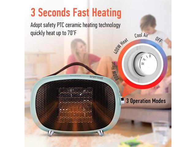 Space Heater, Teioe Mini Electric Space Heater 800W/400W, Small PTC Ceramic Heater with Tip-Over and Overheat Protection, 3 Operating Modes, Space...
