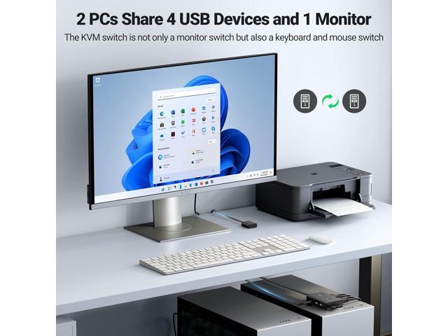 UGREEN KVM Switch 1 Monitor 2 computers, Share 4 USB Ports, HDMI KVM Switch for Keyboard Mouse Printer to One Monitor Support 4K@60Hz, HDR, Include...