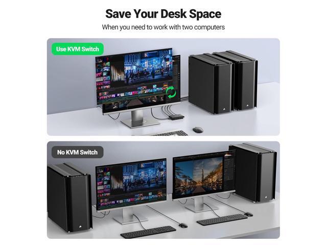 UGREEN KVM Switch 1 Monitor 2 computers, Share 4 USB Ports, HDMI KVM Switch for Keyboard Mouse Printer to One Monitor Support 4K@60Hz, HDR, Include...