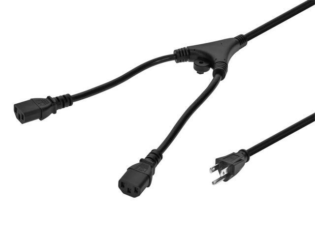 Monoprice Power Cord Splitter - 3 Feet - Black NEMA 5-15P to 2x IEC 60320 C13, 18AWG, 10A, SJT, Usable for 100-250 VAC Applications