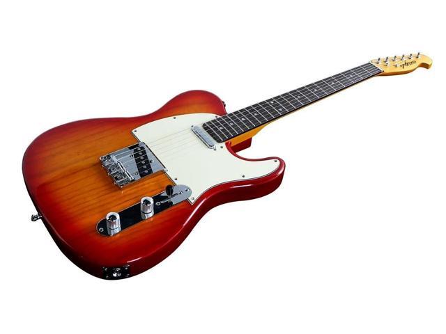 Monoprice Retro DLX Plus Solid Ash Electric Guitar - Cherry Burst, With Gig Bag, Ash Body, Maple Neck, Professionally Set-up in the US - Indio Series