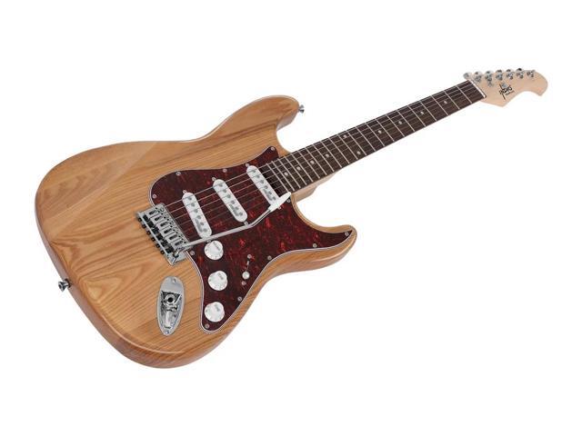 Monoprice Cali DLX Plus Solid Ash Electric Guitar - Natural, With Gig Bag, Ash Body, Maple Neck, Professionally Set-up in the US - Indio Series