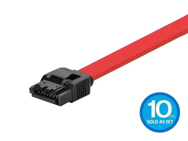 Monoprice SATA 6Gbps Straight Connector Cable with Locking Latch - 1.5 Feet - Red (10 Pack) Compatible with SATA HDD, SSD, CD Driver, CD Writer