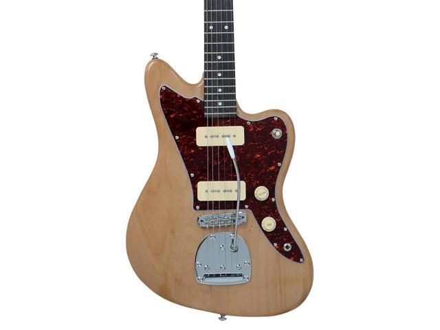 Monoprice Offset OS40 DLX Plus Alder Electric Guitar with Gig Bag - Natural, Alder Body, Soapbar Pickups, Maple Neck - Indio Series