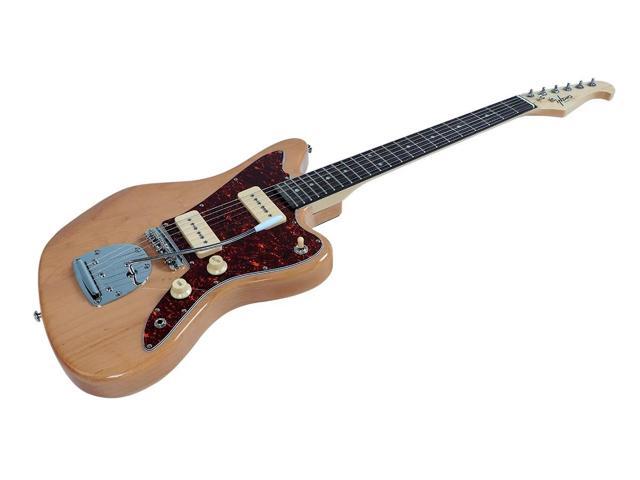 Monoprice Offset OS40 DLX Plus Alder Electric Guitar with Gig Bag - Natural, Alder Body, Soapbar Pickups, Maple Neck - Indio Series