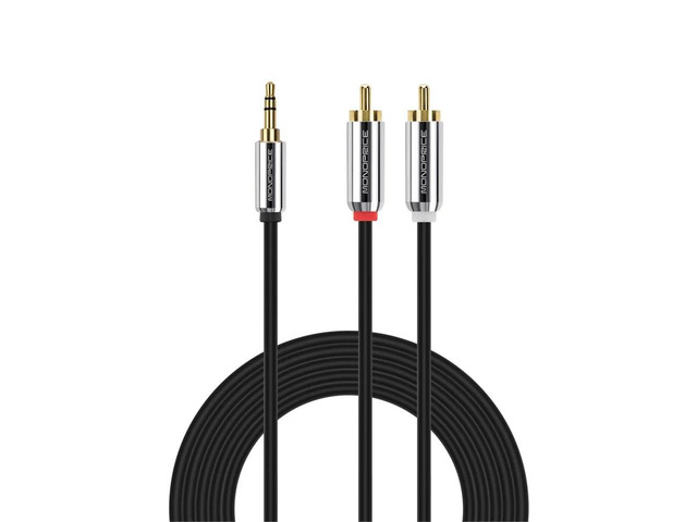 Monoprice 6ft Designed for Mobile 3.5mm Stereo Male to RCA Stereo Male (Gold Plated) - Black