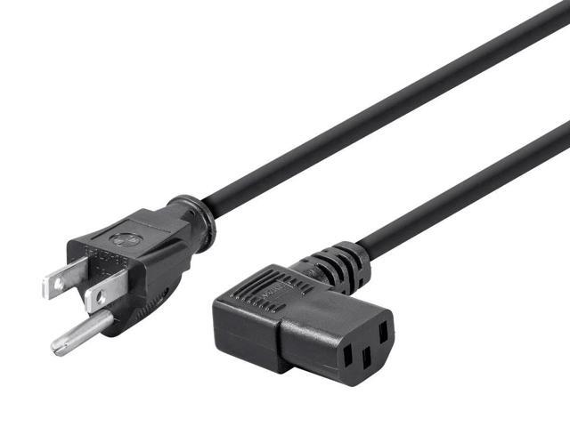 Monoprice Right Angle Power Cord - 2 Feet - Black, NEMA 5-15P to Right Angle IEC 60320 C13 14AWG Works With Most PCs, Monitors, Scanners, and Printers