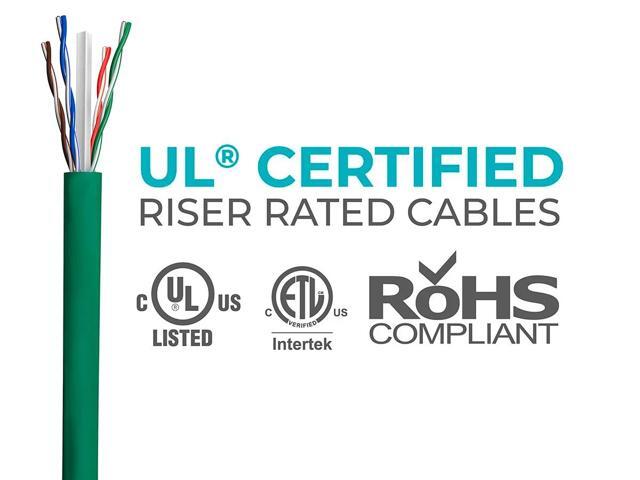 Monoprice Cat6 Ethernet Bulk Cable - Network Internet Cord - Solid, 500Mhz, UTP, CMR, Riser Rated, Pure Bare Copper Wire, 23AWG, 1000ft, Green