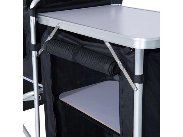 6 Inch Aluminum Portable Fold-Up Camping Kitchen with Windscreen and 5 Enclosed Cupboards, Cook Station, for BBQ, Camping, Picnic, Backyard