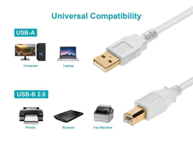 Monoprice USB 2.0 Cable - 6 Feet - White USB Type-A Male to USB Type-B Male, 28/24AWG, Gold Plated