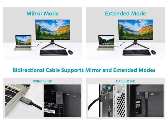 Monoprice Bidirectional USB-C to DisplayPort Cable - 4K60Hz, Thunderbolt 4/3 Compatible, Braided, 3ft, Black