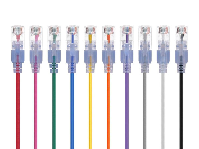 Monoprice SlimRun Cat6A Ethernet Patch Cable - Network Internet Cord - RJ45, Stranded, UTP, Pure Bare Copper Wire, 30AWG, 5ft, 10-Color, 10-Pack