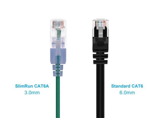 Monoprice SlimRun Cat6A Ethernet Patch Cable - Network Internet Cord - RJ45, Stranded, UTP, Pure Bare Copper Wire, 30AWG, 6in, Green, 10-Pack