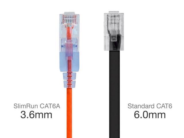 Monoprice SlimRun Cat6A Ethernet Patch Cable - Network Internet Cord - RJ45, Stranded, UTP, Pure Bare Copper Wire, 30AWG, 2ft, Orange, 10-Pack