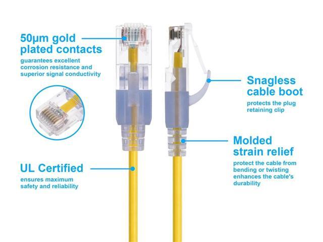 Monoprice SlimRun Cat6A Ethernet Patch Cable - Network Internet Cord - RJ45, Stranded, UTP, Pure Bare Copper Wire, 30AWG, 2ft, Yellow, 10-Pack