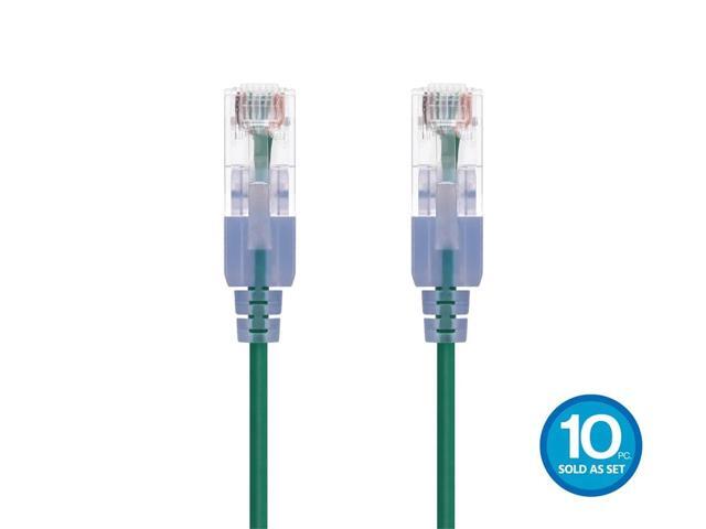 Monoprice SlimRun Cat6A Ethernet Patch Cable - Network Internet Cord - RJ45, Stranded, UTP, Pure Bare Copper Wire, 30AWG, 6in, Green, 10-Pack