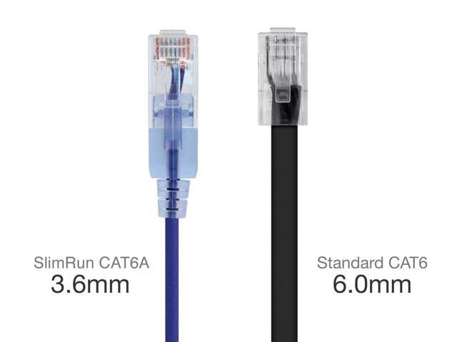 Monoprice SlimRun Cat6A Ethernet Patch Cable - Network Internet Cord - RJ45, Stranded, UTP, Pure Bare Copper Wire, 30AWG, 6in, Purple, 10-Pack