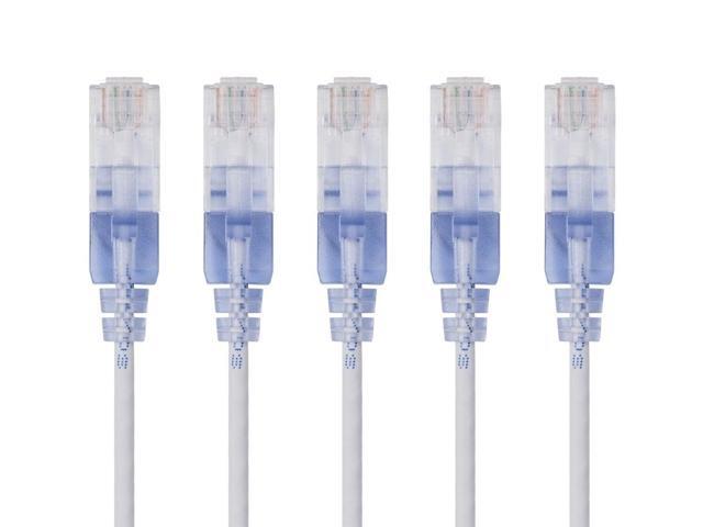 Monoprice SlimRun Cat6A Ethernet Patch Cable - Network Internet Cord - RJ45, Stranded, UTP, Pure Bare Copper Wire, 30AWG, 6in, White, 5-Pack
