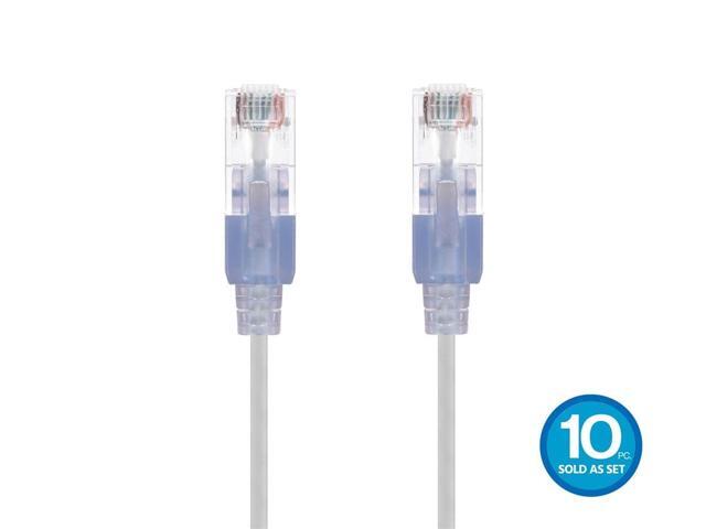 Monoprice SlimRun Cat6A Ethernet Patch Cable - Network Internet Cord - RJ45, Stranded, UTP, Pure Bare Copper Wire, 30AWG, 6in, White, 10-Pack