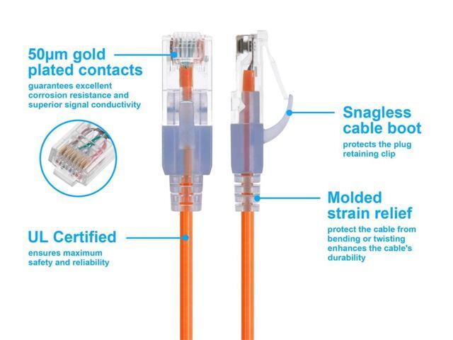 Monoprice SlimRun Cat6A Ethernet Patch Cable - Network Internet Cord - RJ45, Stranded, UTP, Pure Bare Copper Wire, 30AWG, 6in, Orange, 10-Pack
