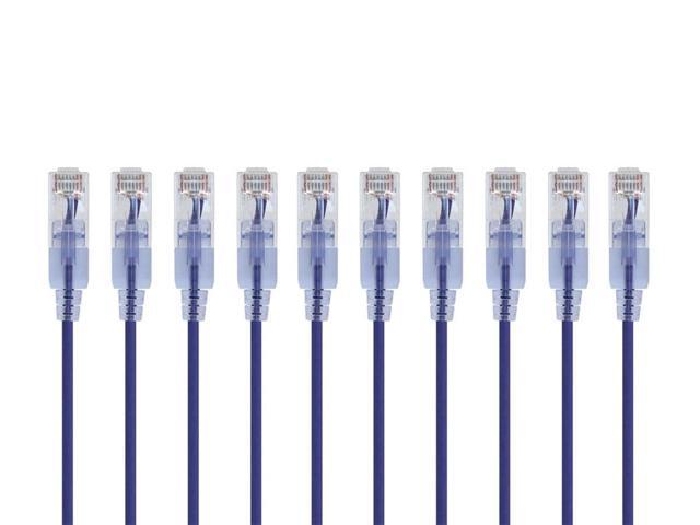 Monoprice SlimRun Cat6A Ethernet Patch Cable - Network Internet Cord - RJ45, Stranded, UTP, Pure Bare Copper Wire, 30AWG, 6in, Purple, 10-Pack