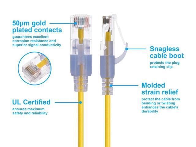 Monoprice SlimRun Cat6A Ethernet Patch Cable - Network Internet Cord - RJ45, Stranded, UTP, Pure Bare Copper Wire, 30AWG, 6in, Yellow, 10-Pack