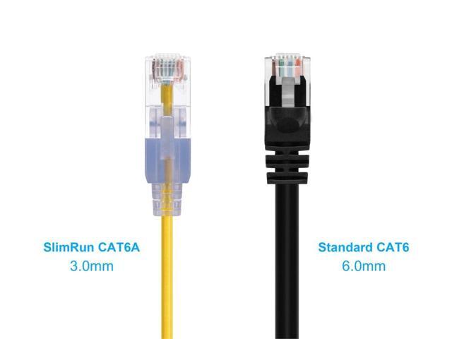 Monoprice SlimRun Cat6A Ethernet Patch Cable - Network Internet Cord - RJ45, Stranded, UTP, Pure Bare Copper Wire, 30AWG, 6in, Yellow, 10-Pack