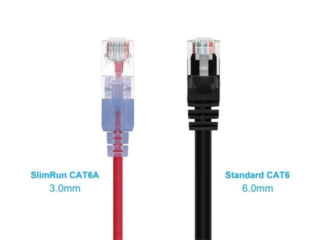 Monoprice SlimRun Cat6A Ethernet Patch Cable - Network Internet Cord - RJ45, Stranded, UTP, Pure Bare Copper Wire, 30AWG, 6in, Red, 10-Pack