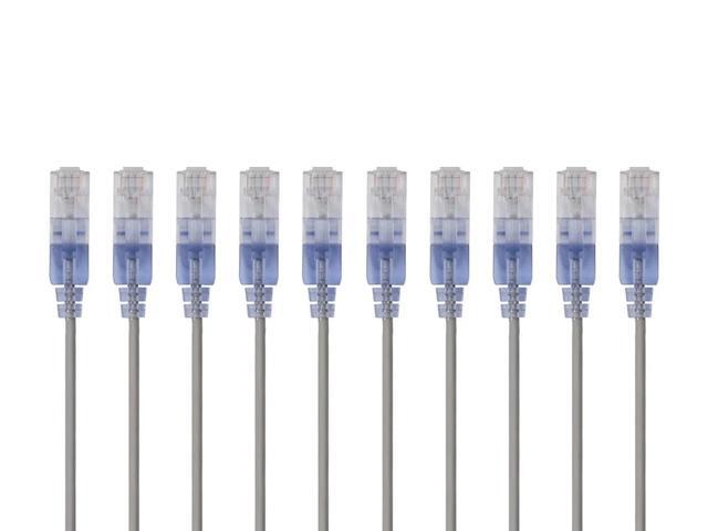Monoprice SlimRun Cat6A Ethernet Patch Cable - Network Internet Cord - RJ45, Stranded, UTP, Pure Bare Copper Wire, 30AWG, 6in, Gray, 10-Pack