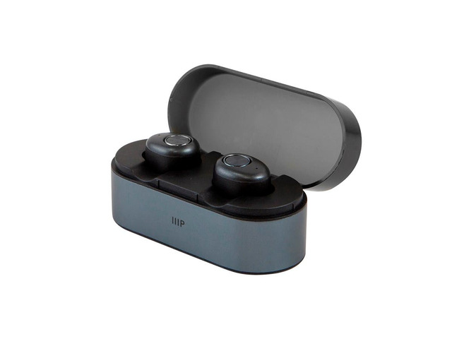 Monoprice MP True Wireless Earphones - Black With Charging Case, High Quality Stereo Sound, 4.5 Hours Battery Life, And 30 Feet wireless Range