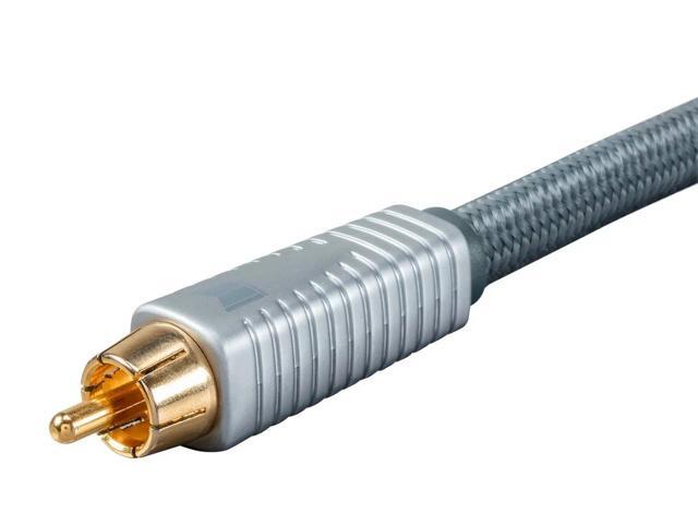 Monolith RCA Cable - Silver - 3 Feet Chord, 24K Gold Plated Connectors, AL foil, OFC Copper Braided Shield