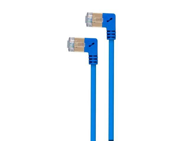 Monoprice SlimRun Cat6A Ethernet Network Cable/Cord - Blue - 3 Feet 90 Degree Angled, 36AWG, S/STP
