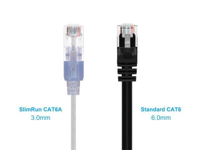Monoprice SlimRun Cat6A Ethernet Patch Cable - Network Internet Cord - RJ45, Stranded, UTP, Pure Bare Copper Wire, 30AWG, 2ft, White, 5-Pack
