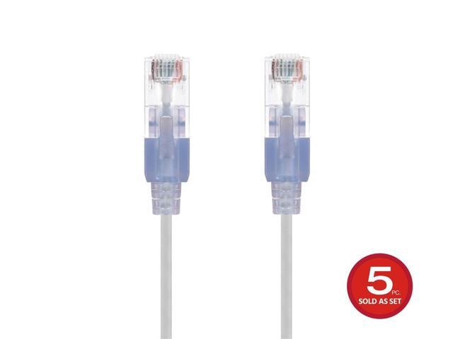 Monoprice SlimRun Cat6A Ethernet Patch Cable - Network Internet Cord - RJ45, Stranded, UTP, Pure Bare Copper Wire, 30AWG, 2ft, White, 5-Pack