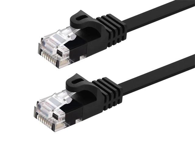 Monoprice Cat5e Ethernet Patch Cable - 0.5 Feet - Black Network Internet Cord - RJ45, Flat,Stranded, 350Mhz, UTP, Pure Bare Copper Wire, 30AWG