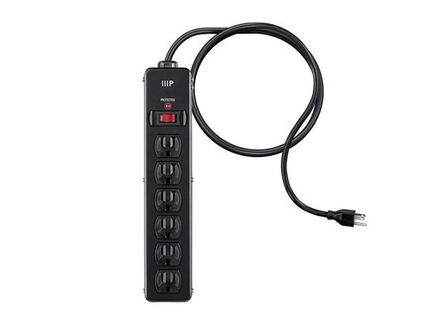 Monoprice Heavy Duty 6 Outlet Metal Surge Power Strip - Black With 6 Feet Cord 540 Joules