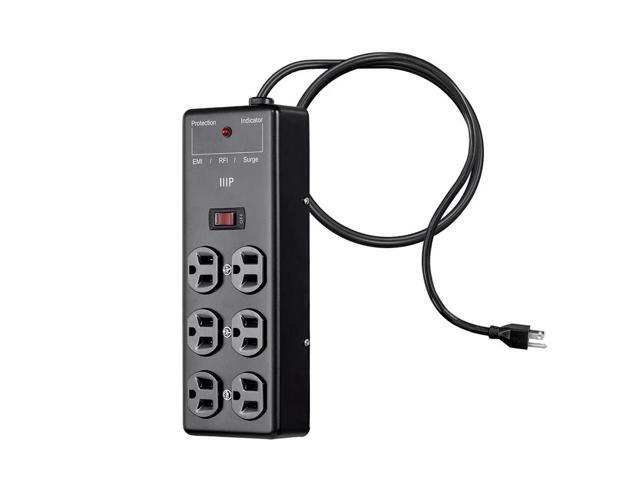 Monoprice Heavy Duty 6 Outlet Metal Surge Power Box - Black With 6 Feet Cord 540 Joules